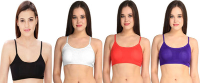 OSTIUM Women Padded fully stretchable High Coverage Bra Women Bralette Lightly Padded Bra(Red, White, Blue, Black)