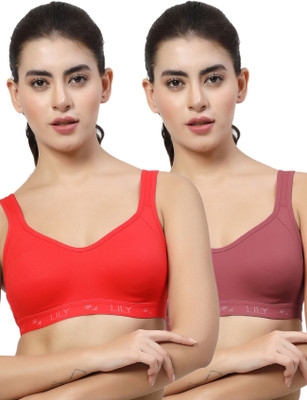 LILY Strops555 Women Sports Non Padded Bra(Red, Maroon)
