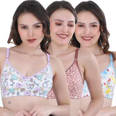 Docare NancyPrint Women Everyday Non Padded Bra(White, Brown, Pink)