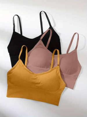 MAHEK CREATIVE Women T-Shirt Lightly Padded Bra(Black, Brown, Yellow)