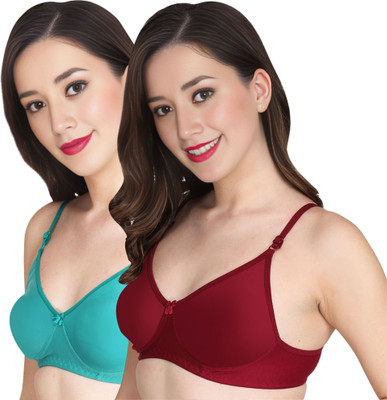 Liigne Women Everyday Non Padded Bra (Pack Of 2) for T-Shirt Saree Dress Sports Garment Women T-Shirt Non Padded Bra(Maroon, Light Green)