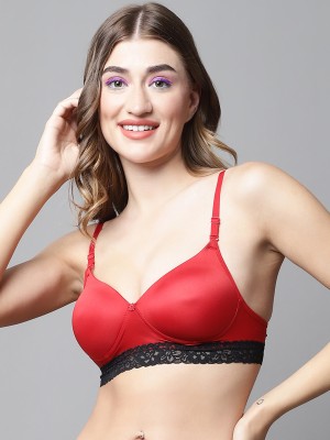 PrettyCat Women T-Shirt Lightly Padded Bra(Red, Black)