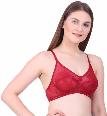 Loving Care Non Padded Women's Lace Non-Wired Bra Women Everyday Non Padded Bra(Red)