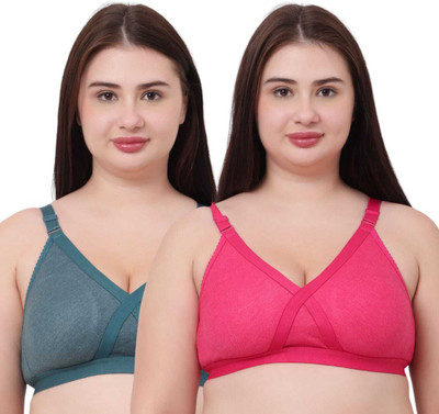 SuTJena Women Full Coverage Non Padded Bra(Pink, Green)