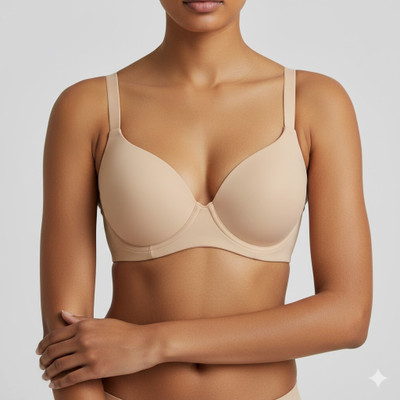 F-more SEMI PUSH UP Women T-Shirt Heavily Padded Bra(Beige)