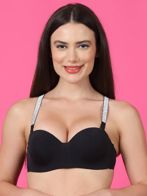 Quttos Quttos Shine Strap Hot Half Cup Underwire Balconette Bra Women Balconette Lightly Padded Bra(Black)