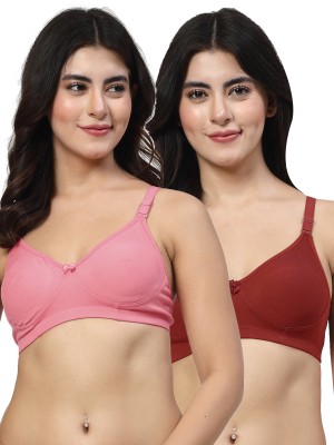 LILY Axela Moulded Double Layered Women T-Shirt Non Padded Bra(Pink, Maroon)