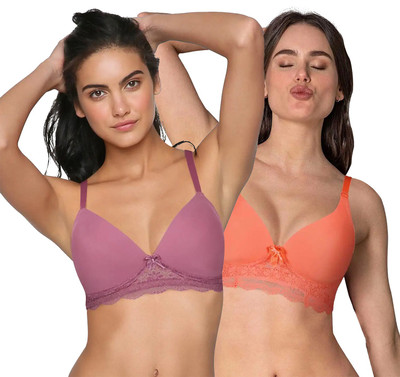 taabu Taabu 3/4th Coverage Bottom Lace wirefree Plunge Padded Bra- Pack of 2 Women T-Shirt Lightly Padded Bra(Multicolor)