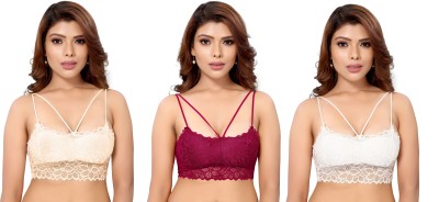 VarniEcom Women's Cotton Blend Full Comfortable Havy Padded Chami Bra For Everyday Wear Women Everyday Lightly Padded Bra(Gold, Maroon, White)