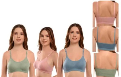 Hamza Exports Pack of 3 Women Full Coverage Non Padded Bra Women Everyday Non Padded Bra(Blue, Green, Pink)