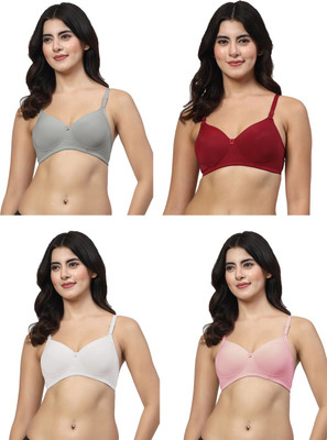 LILY Dapyklis Women T-Shirt Lightly Padded Bra(Grey, Maroon, Pink, White)