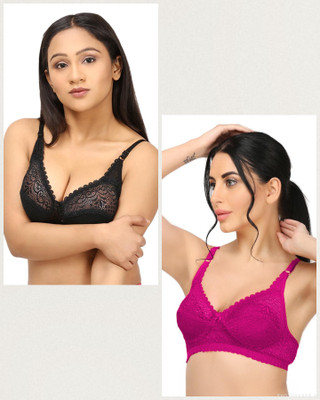 Inner Joy Women Full Coverage Non Padded Bra(Pink, Black)