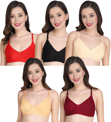 Liigne Women Everyday Padded Bra (Pack Of 5) for T-Shirt Saree Dress Sports Garment Women Full Coverage Lightly Padded Bra(Red)