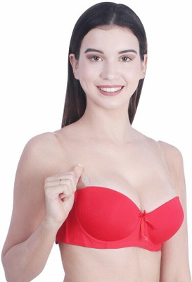 Zylum Fashion Transparent Backless Padded push-up Bra Women Push-up Heavily Padded Bra(Red)