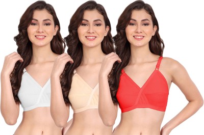FIMS Women Cotton Blend Solid Non-Padded White Beige Red Women Everyday Non Padded Bra(White, Beige, Red)