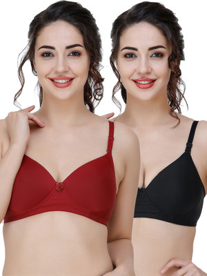 COLLEGE GIRL Hellopad ComboPO2 Women T-Shirt Lightly Padded Bra(Maroon, Black)