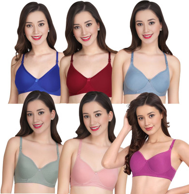 Tulzott Women Everyday Non Padded Bra (Pack Of 6) for T-Shirt Saree Dress Sports Garment Women Full Coverage Non Padded Bra(Blue)