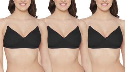 KOMLI Women T-Shirt Lightly Padded Bra(Black)