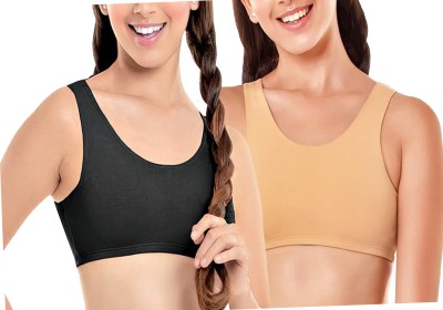 BRAABAA Pack of 2 Women non padded beginner sports bra Girls Sports Non Padded Bra(Beige, Black)