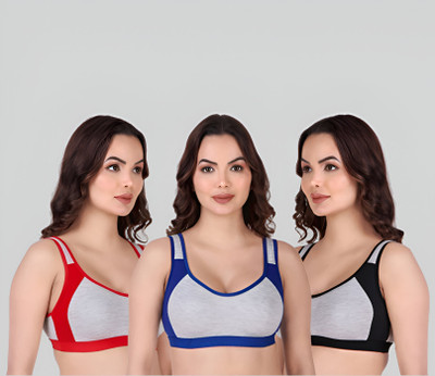 ASHMIRAS Combo of 3 sport bra Women Sports Non Padded Bra(Red, Blue, Black)