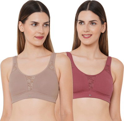 SOIE Women Full Coverage Non Padded Bra(Beige, Maroon)