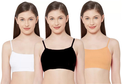 CHARMMODE Pack of 3 Women Non Padded fully stretchable High Coverage Bra (Multicolor) Women Everyday Non Padded Bra(Multicolor, Black, Beige, White)