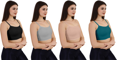 Shophousses Women's Cotton Lycra Free Size Non Padded Pull On Sport Bra Women Sports Non Padded Bra(Black, Grey, Pink, Green)