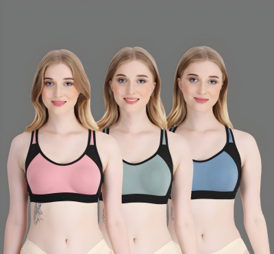 ASHMIRAS Women Sports Non Padded Bra(Pink, Blue, Green)