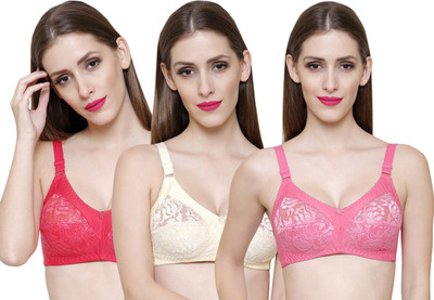 ZIVOK Full Coverage Net Bra Women Full Coverage Lightly Padded Bra(Pink, Beige, Red)