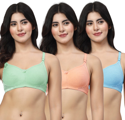 LILY inimad Women Bralette Non Padded Bra(Green, Orange, Blue)