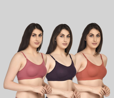 ASHMIRAS Pack of 3 Women Sports Non Padded Bra(Orange, Pink, Purple)