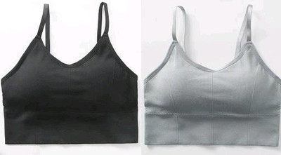 DKOALE Women Cami Bra Lightly Padded Bra(Black, Grey)