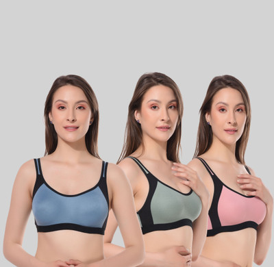 CURVZEX ANAYA Women Sports Non Padded Bra(Pink, Green, Blue)