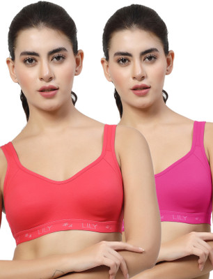 LILY Strops555 Women Sports Non Padded Bra(Red, Pink)