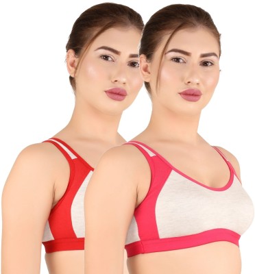 Gowon Beauty Women's Cotton and Synthetic non Padded Bra for Soprts/Yoga/Dancing Women Sports Non Padded Bra(Red, Pink, Grey)