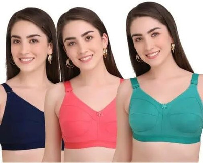 Indeancool Women’s Cotton Seamless Non-Padded Wire-Free Bra Combo Women Full Coverage Non Padded Bra(Multicolor)