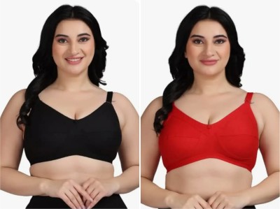 rayyans Women Full Coverage Non Padded Bra(Black, Red)