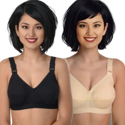 Cintella Cintella Bra for Women Cotton Non Padded | Black and Skin- Pack of 2 Women Full Coverage Non Padded Bra(Beige, Black)