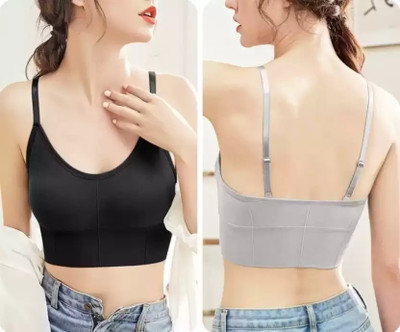 LASSIEGARB Women Bralette Lightly Padded Bra(Black, Grey)