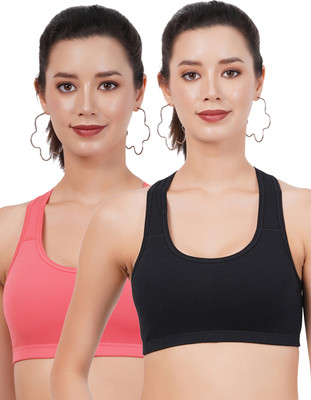 FigureFit FFSB10SportsMino Women Everyday Non Padded Bra(Black, Red)