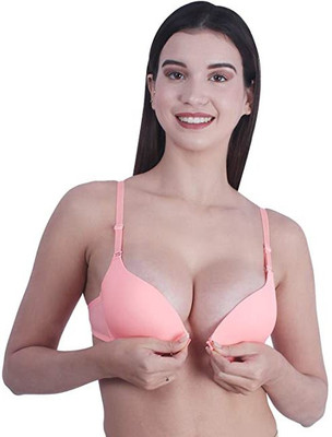 EYESOFPANTHER Front Open Push up Padded Bra Women Push-up Lightly Padded Bra(Orange)
