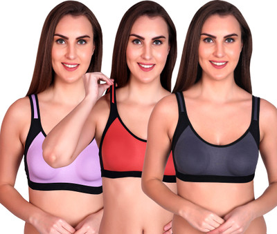 lufiya riru Women Sports Non Padded Bra(Orange, Grey, Purple)