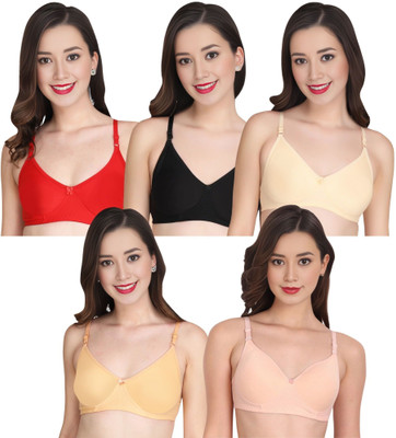 Liigne Women Everyday Non Padded Bra (Pack Of 5) for T-Shirt Saree Dress Sports Garment Women T-Shirt Non Padded Bra(Red)
