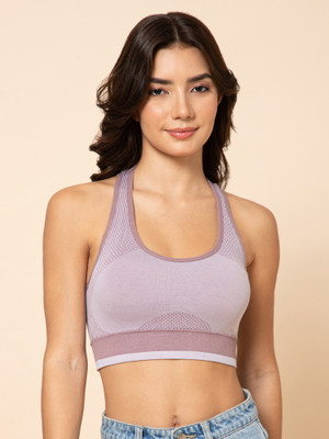 PINK SECRET Women’s Lightly Padded Seamless Sports Bra Wire-Free Women Sports Lightly Padded Bra(Purple)