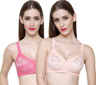 ZIVOK Solid Women Full Coverage Non Padded Bra(Red, Beige)