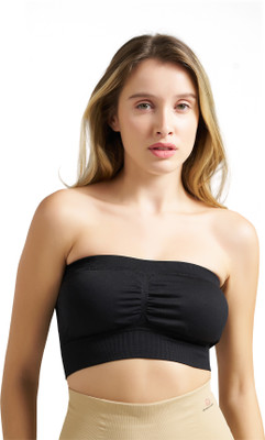 MUNNS & MARS Women's Seamless Non-Padded Tube Bra With Adjustable Transparent Tube Bra Women Bandeau/Tube Non Padded Bra(Black)