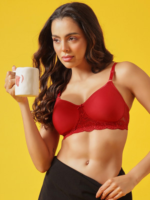 Clovia Cotton Rich Non-Wired Spacer Cup T-Shirt Bra Women T-Shirt Lightly Padded Bra(Red)