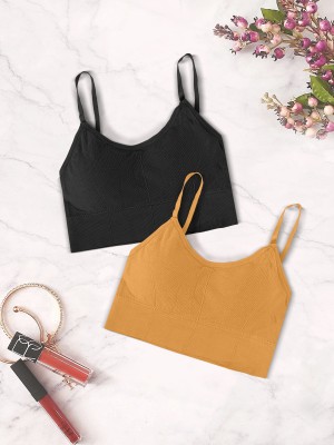 Comfy Secret Women Cami Bra Lightly Padded Bra(Black, Yellow)