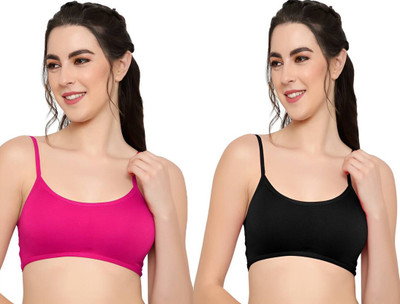 PreetyMore Women And Girls Full Coverage Pack Of 2 Women Bralette Lightly Padded Bra(Black, Pink)