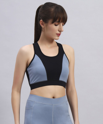 BEING RUNNER Women Sports Non Padded Bra(Black, Blue)